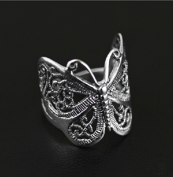 Women 925 Sterling Silver Butterfly Hollow Ring